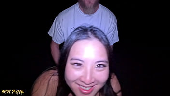 Interracial couple enjoys late-night beach adventure with deepthroat and cunnilingus